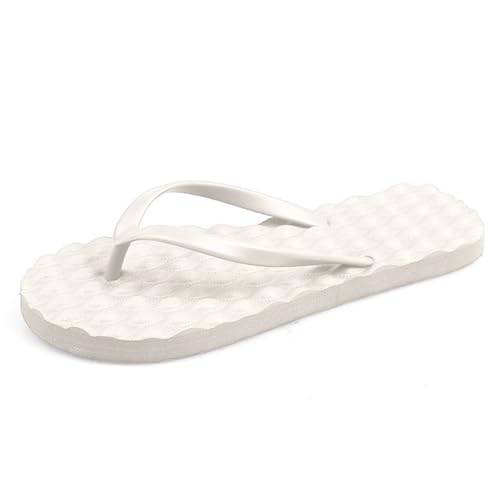 Generisch Womens Comfortable Toe Post Slippers Beach Casual Slip On Flat Sandals Summer, C White, 4 UK