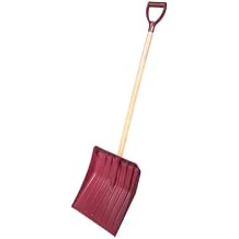 Farm-TUFF Heavy Duty Multi-Purpose Shovel - Snow, Barn, Grain, Industrial Use - Large Non-Stick Blade & Ash Hardwood D-Grip Handle - Durable & Lightweight Utility Scoop - Red, 15.5in