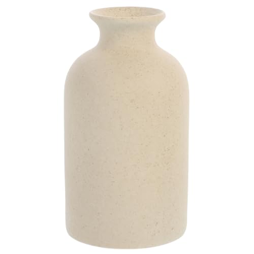 Ciieeo Vintage Ceramic Frosted Vase Round Beige Flower Vase for Home Decor Rustic Large Jug for Living Room Table Office 14x8cm
