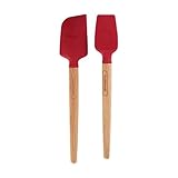 Farberware 5216385 Professional Heat Resistant Silicone Spatula with Wood Handle-Safe for Non-Stick Cookware, Set of 2, Red