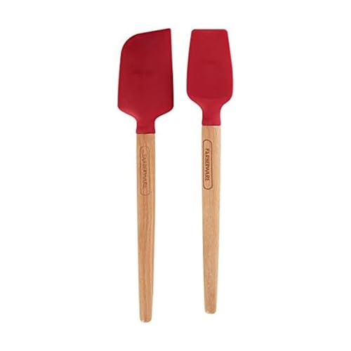 Farberware 5216385 Professional Heat Resistant Silicone Spatula with Wood Handle-Safe for Non-Stick Cookware, Set of 2, Red
