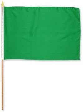 12x18 Green Stick Flag mounted on a 24 inch wooden stick staff (Super Polyester) cloth Fabric (Sewn Edges for Durability)12"x18" 12x18