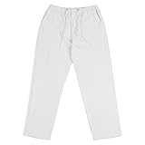 JEsilunmaMY Men's Linen Lounge Pants Elastic Waist Drawstring Pocket Slacks Solid Color Casual Loose Straight Leg Trousers (White,4X-Large)