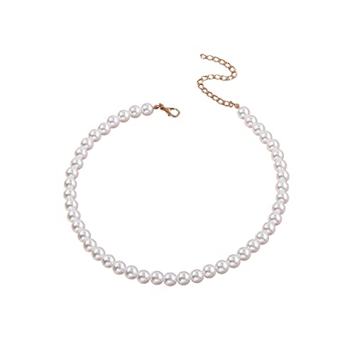 MenYiYDSPearl Necklace - Women's Short Layered White Wedding Bridal & Costume Accessories, Imitation Pearl, Elegant Retro Style, 8mm