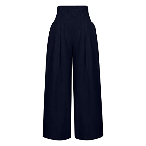 Palazzo Pants for Women Wide Leg High Waist Linen Trousers Stretchy Fall Casual Loose Comfy Pant with Pockets3