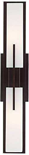 Image of Possini Euro Design Midtown Modern Wall Light Bronze Metal Hardwired 23 1 /2 inch 2-Light Fixture White Glass Shade for Bedroom Bedside Bathroom Vanity Living Room Hallway Dining House Home Kitchen