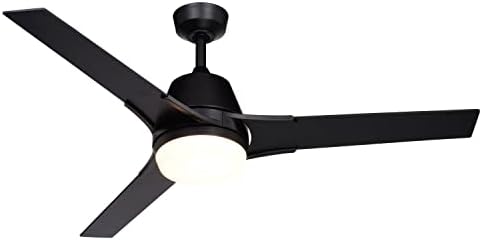 VAXCEL Crescent 52 in. Black Indoor Outdoor Rod Mount Transitional Ceiling Fan with Reversible Black-Walnut Blades, Dimmable Integrated LED Light Kit and Remote Control, 3 Speeds, White Glass Shade
