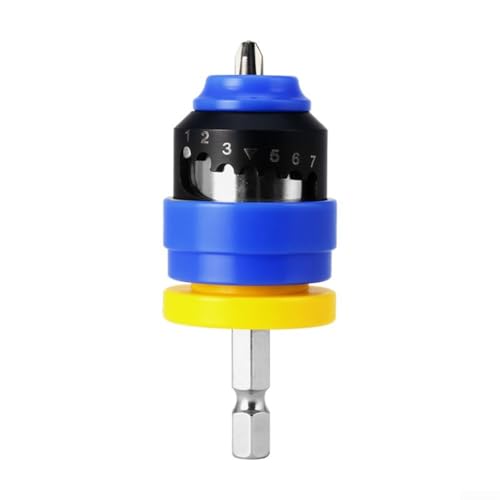 Localizador de profundidad de perforación ajustable para destornilladores con 7 topes y vástago hexagonal de 6,35 mm para una profundidad constante en placas de yeso, compuesto de aluminio, melamina y