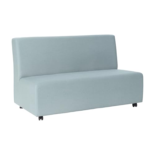 Image of Factory Direct Partners FDP Pro Series Upholstered Armless Mobile Sofa with Locking Casters for Portability Commercial Seating for Hotel Lobby, Office, Restaurant, Waiting Room, Home - Sky Blue