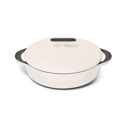 Caraway Enameled Cast Iron Braiser - 3.5 qt Braiser Pan - 3 Layer Enamel Coating - No Seasoning Required - Compatible With All Stovetops - Oven Safe - Free From Forever Chemicals - Cream