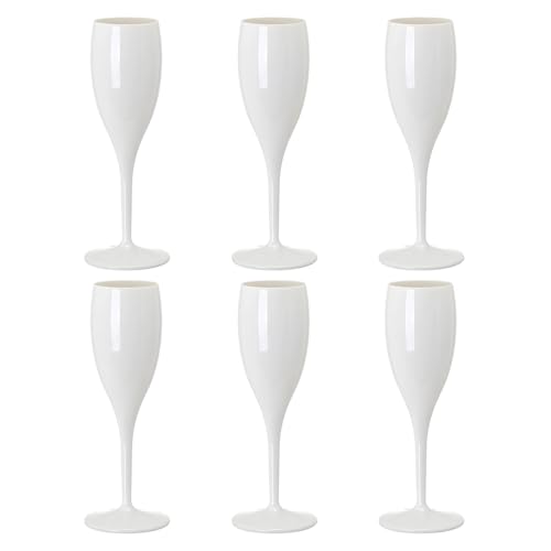 Eidoct Flûtes à champagne blanches en polypropylène - Verres à vin réutilisables - Incassables - Capacité de 180 ml - Pour mariages et fêtes (6)