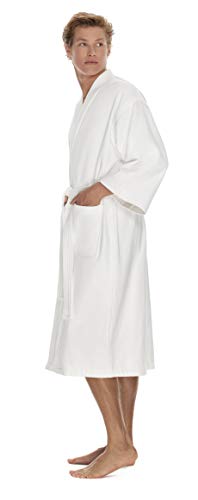 Men's Terry Cloth Bathrobe by Boca Terry, Cotton Spa Robes, Plush White Hotel Bath Robe, M/L, 2X, 4X2