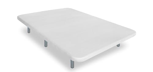 Ventadecolchones - Base Tapizada Modelo Drago Súper-Reforzada Con Sistema Antiruido Con 7 Patas De 27 Cm Con 7 Barras Transversales 3d Blanco Medida 150 X 190 Cm
