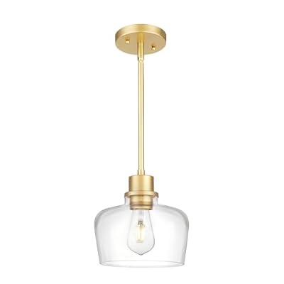 Emak 8 Inch Clear Glass Pendant Lights Kitchen Island, Modern Gold Pendant Light Fixtures for Kitchen, Bathroom, Bedroom, Dining Room, PL122-GD-CG