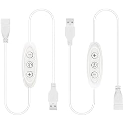 USB Dimmer Switch 2 Pack - Brightness Adjustable Inline Dimmer, 10-Speed Stepless Dimming USB Light Dimmer for 5V Single Color LED Lights (White)