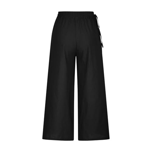 Image of KOTTY Women's Crumble Fabric High Waist Solid Color Drawstring Wide Leg Trousers Loose with Pockets