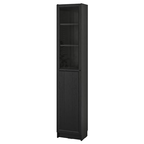 ProTuning BILLY/OXBERG - Librería con panel/puerta de cristal, efecto roble negro, 40 x 30 x 202 cm