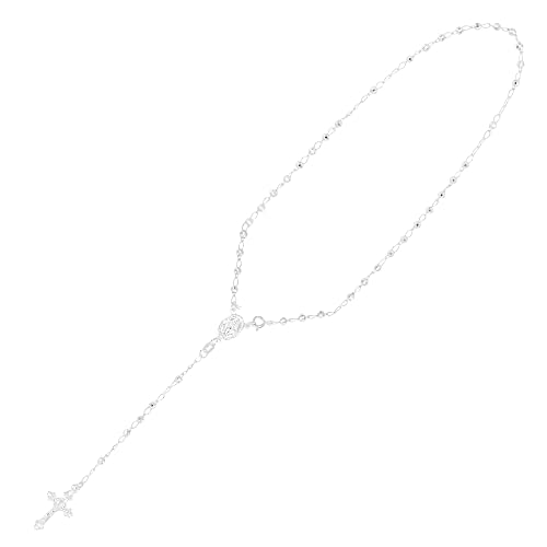 Solid 925 Sterling Silver Diamond Cut 3mm-5mm Italian Virgin Mary Rosary Bead Cross Necklace | Made In Italy | 925 Sterling Silver Rosary Y Necklace Chain for Women And Men2