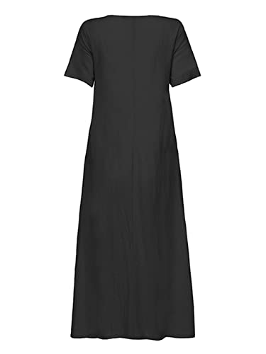 Zanzea Women's V Neck Short Sleeve Summer Maxi Dress Sexy Casual Loose Cotton Long Beach Sundress Black Xx-Large #TOP5