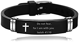 MZC Jewelry Religious Cross Silicone Sport Bracelet for Men Women Engraved Do not fear,for I am with you isaiah 41:10 Bangle Wristband Adjustable Wrap Bracelet