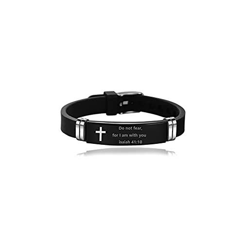 Mzc Jewelry Religious Cross Silicone Sport Bracelet For Men Women Engraved Do Not Fear,For I Am With You Isaiah 41:10 Bangle Wristband Adjustable Wrap Bracelet #TOP8
