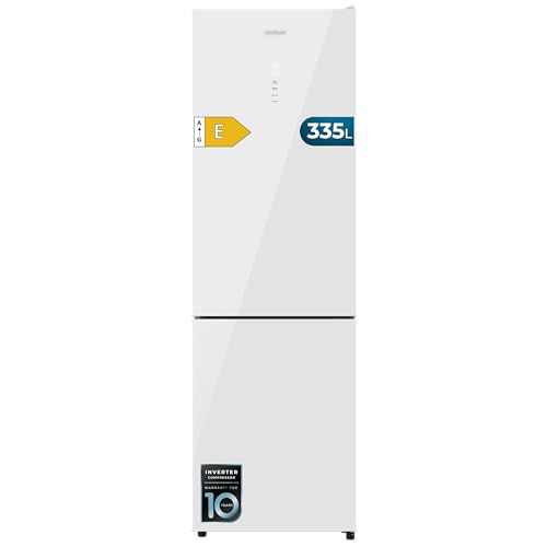 Cecotec Frigorífico Combi 335L No Frost Bolero CoolMarket Combi 335 White Glass E. Altura 195,3cm y 59,5cm Ancho, Compresor Inverter Plus, Bajo Consumo, Estantes de Cristal, Cajón Control de Humedad