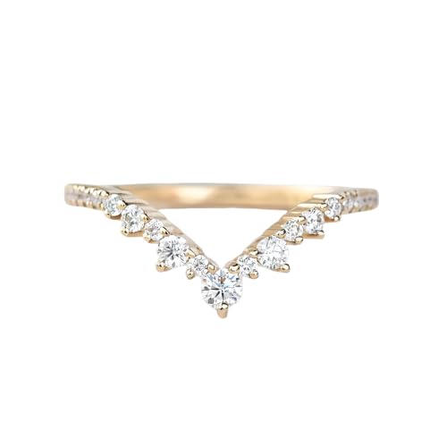 YDD Moissanite Wedding Band S925 10K 14K 18K Gold Vintage Inspired V Shaped Wedding Band Unique Wedding Rings for Women Free Engraving