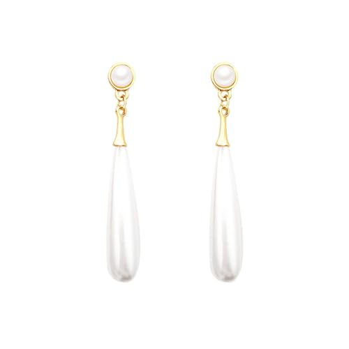 Big Teardrop Pearl Earrings for Women Gold Plated Vintage Elegant Long Imitate White Waterdrop Pearl Bead Lightweight Dangle Drop Earrings for Wedding Bridal Birthday Party Fashion Jewelry Gifts (Gold)
