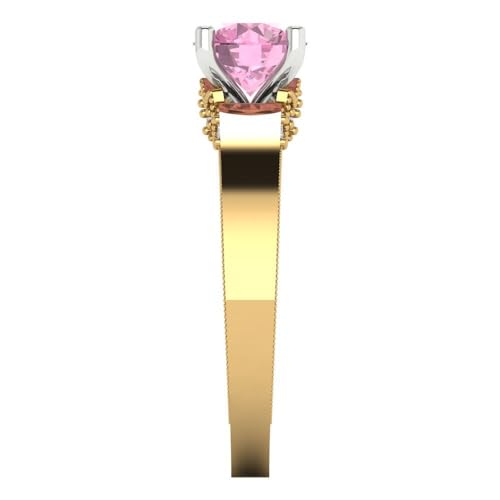 Clara Pucci 1.8 Brilliant Round Cut Solitaire Pink Simulated Diamond Accent Art Deco Bridal Wedding Statement ring Solid 18K 2 tone Gold3