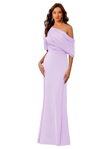 Image of Mermaid Satin Mother of The Bride Dresses for Women Elegant One Shoulder Ruffle Long Formal Evening Gown