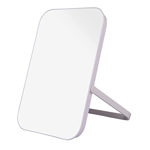 Image of MINISO Makeup Mirror Square Dual-Use Vanity Mirror, 8-Inch Portable Folding Table Mirror with 90Adjustable Stand, Travel Cosmetic Mirror Hanging Bathroom for Makeup, 21x14.8cm (White)