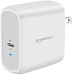 Amazon Basics 65W One-Port GaN USB-C Wall Charger with Power Delivery PD, Foldable Plug, Portable, Fast Charging for Laptops, Tablets & Phones, Non-PPS, White