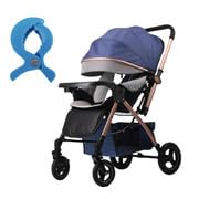 Breez Baby Rubber Wheel Stroller/Pram with Six Months Warranty (Latest Model - 2023) for New Born/Toddler/Kid for 0 to 3 Years Travel Friendly, 5 Point Safety Harness - Blue