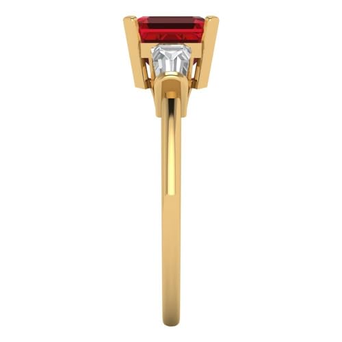 Clara Pucci 1.62 ct Square Emerald Cut Created Ruby 14k White Gold Three-Stone Wedding Engagement Bridal Promise Ring3