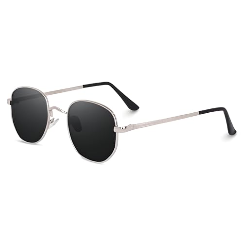 Image of Roshfort Unisex Hexagon PATHAN SRK Choise Sunglasses Silver Metal Frame, Sleek Black lens UV protection, perfect for Men's and Women's [Pack of 1, D-4 ]