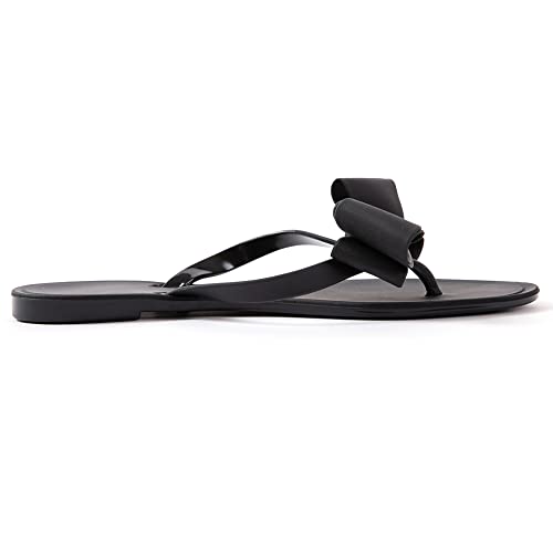 Mtzyoa Women Flip-Flops Flat Sandals Jelly Bow Beach Flat Rivets Rain Cute Dressy Summer Sandals2