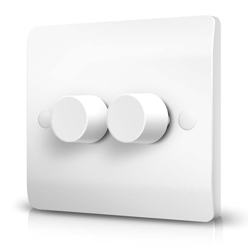 Ledvia LED Dimmer Switch Trailing Edge Double Dimmer Light Switch for Dimmable LED/Halogen Lights Rotary Push On/Off 2 Gang 1 Way/2 Way 3-150 Watts White