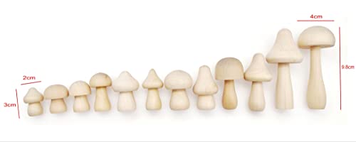 JZK 12x Small Unfinished Wooden Mushrooms for DIY Crafts Projects unpainted Wood Mushrooms Ornaments, Mushroom Figurines - Image 2