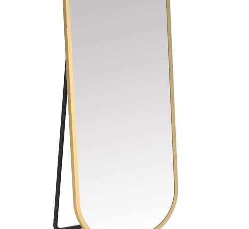 Image of Gharaana Oval Capsule Metal Floor Mirror For Living Room, Full-Length Mirror For Bedroom | Standing Mirror | Glam Gold (58x23x12)