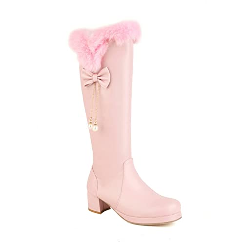 Bottes d'hiver pour femme rose chic à talon bloc idéales pour les sorties en ville