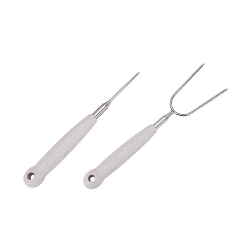 Sosoport 2pcs Stainless Steel Bbq Fork Portable Barbecue Needles for Outdoor Grilling Double Single Forks for Smores Sausages Hot Dogs Vegetables Durable Barbecue Accessories
