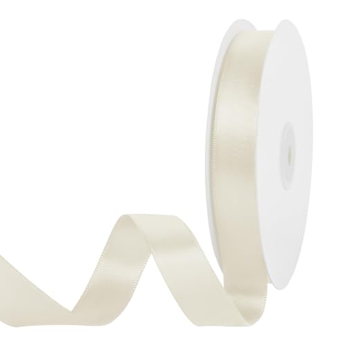 Image of Double Face Ivory Satin Ribbon 3 /4 inch x 50 Yards Polyester Material Perfect for Gift Wrapping Weddings Parties Hair Bows Valentine's Day Invitations and Decorations