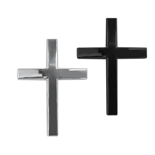 Image of 2PCS Metal Jesus Christ Cross Badge Stickers, Cross Decal, 2.5 inchx1.8 inch 3D Jesus Christ Car Emblem Badge Decal, Self Adhesive Scratch Covering Metal Emblem Decals Fit Car Body Fender Tail (Black+Silver)
