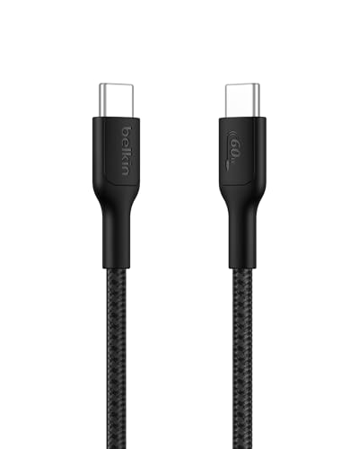 Belkin Apple Certified USB-C to USB-C Braided Nylon Cable 1M | Fast Charging Cable | Type C Charger Cable for iPhone 17, 16, Galaxy S25, Pixel 9, MacBook, iPad Pro | 2 Years Warranty | Black | Apple Certified Type C to Type C cable with braided nylon cons