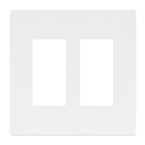Image of LIDER Double Decorator Switch Cover, Screwless Wall Plate, Mid-Size 2-Gang 4.88 inch x 4.92 inch, LSWP-32M-W, UL Listed, Thermoplastic, Matte White, 1-Pack