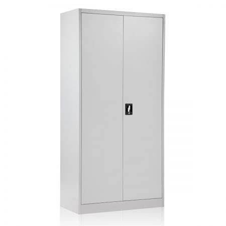 Steel Locker Storage Cabinet Metal File Lockable Storage 2 Door Office Cabinet Locker with 4 Adjustable Shelves for Office Garage Grey White 185cm