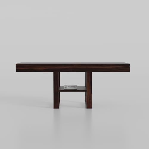Image of Jangid Handicraft Solid Wood Coffee Table with 2 Stools | Tea Center Table with 2 Stools for Living Room | Wooden Rectangle Sofa Centre Table with Stool | Patio Teapoy Table with Two Puffy | Walnut
