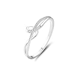 Anillo de boda gótico, anillos de moda de línea irregular con diamante redondo, oro blanco y platino 950, Q 1/2, Oro blanco de 18 quilates, Diamante