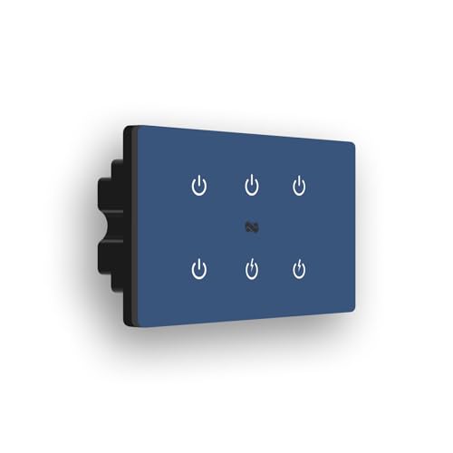 Image of IOTICS Smart Wifi Switch Board: 6 Switch with 2 x High Load (AC /Geyser) switch. Touch Control, Remote, App Control. Voice Control with Alexa & Assistant. Smart Touch Switch For Home Automation (Blue)