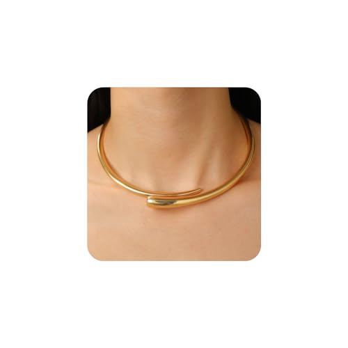Chunky Plated Gold Necklace for Women Trendy Open Cuff Gold Collar Teardrop Thick Choker Gold Plating Statement Necklaces